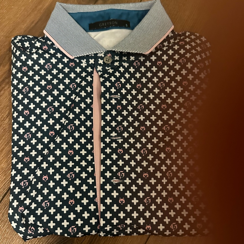Greyson Navy and Pink Cross Pattern Shirt
